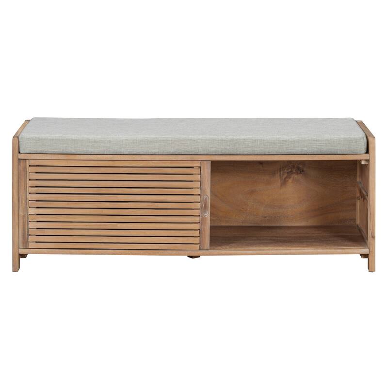 Entryway Bench Storage Shoe Bench w/ Cushion & Sliding Door, Shoe Cabinet Organizer for Living Room, 15.4" W x 43.3" D x 16.5" H