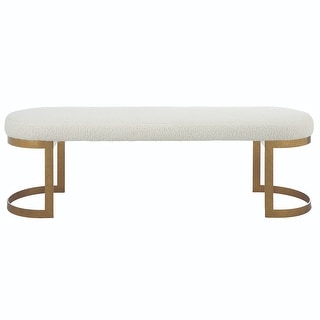 Shearling Top Bench with Hand Forged Base - 60" - White and Gold
