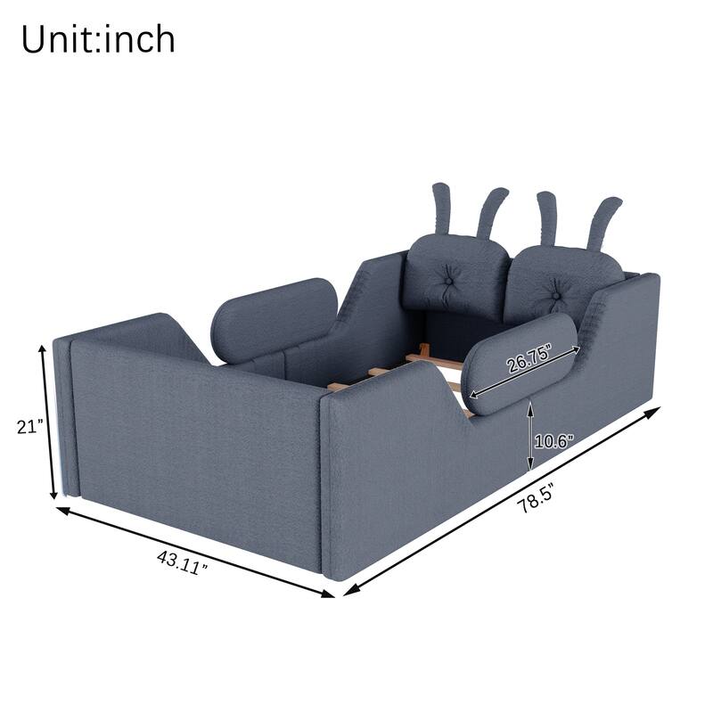 Twin Upholstered Platform Bed with Rabbit Cushion & Removable Rails