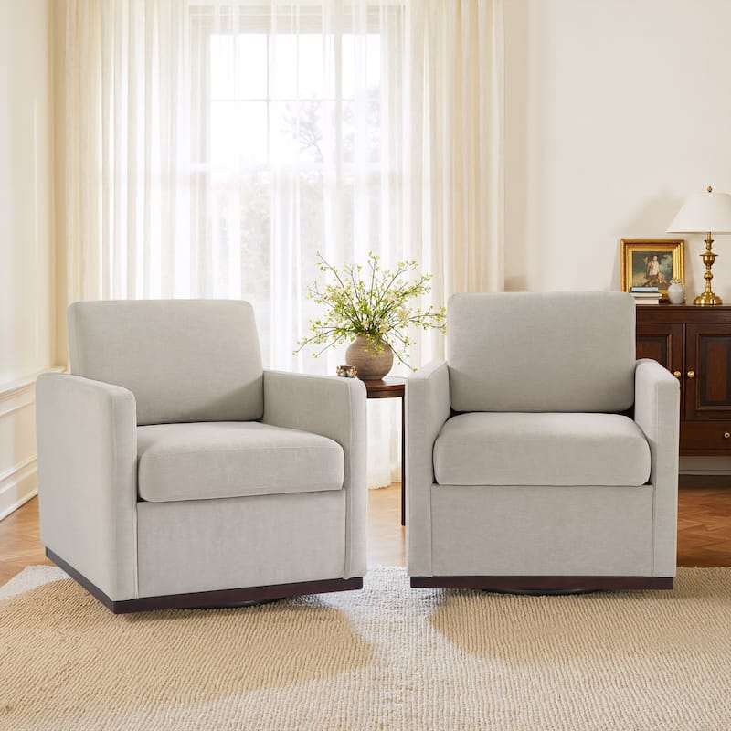 Modern Upholstered Swivel Armchair for Living Room - Set of 2 - Sand