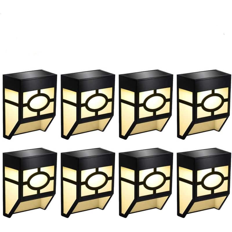 Solar Wall Lights Outdoor 2 Modes Solar Led Waterproof Warm White 8 Pack - Black