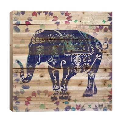 Painted Elephant II Print On Wood by Katrina Craven - Multi-Color