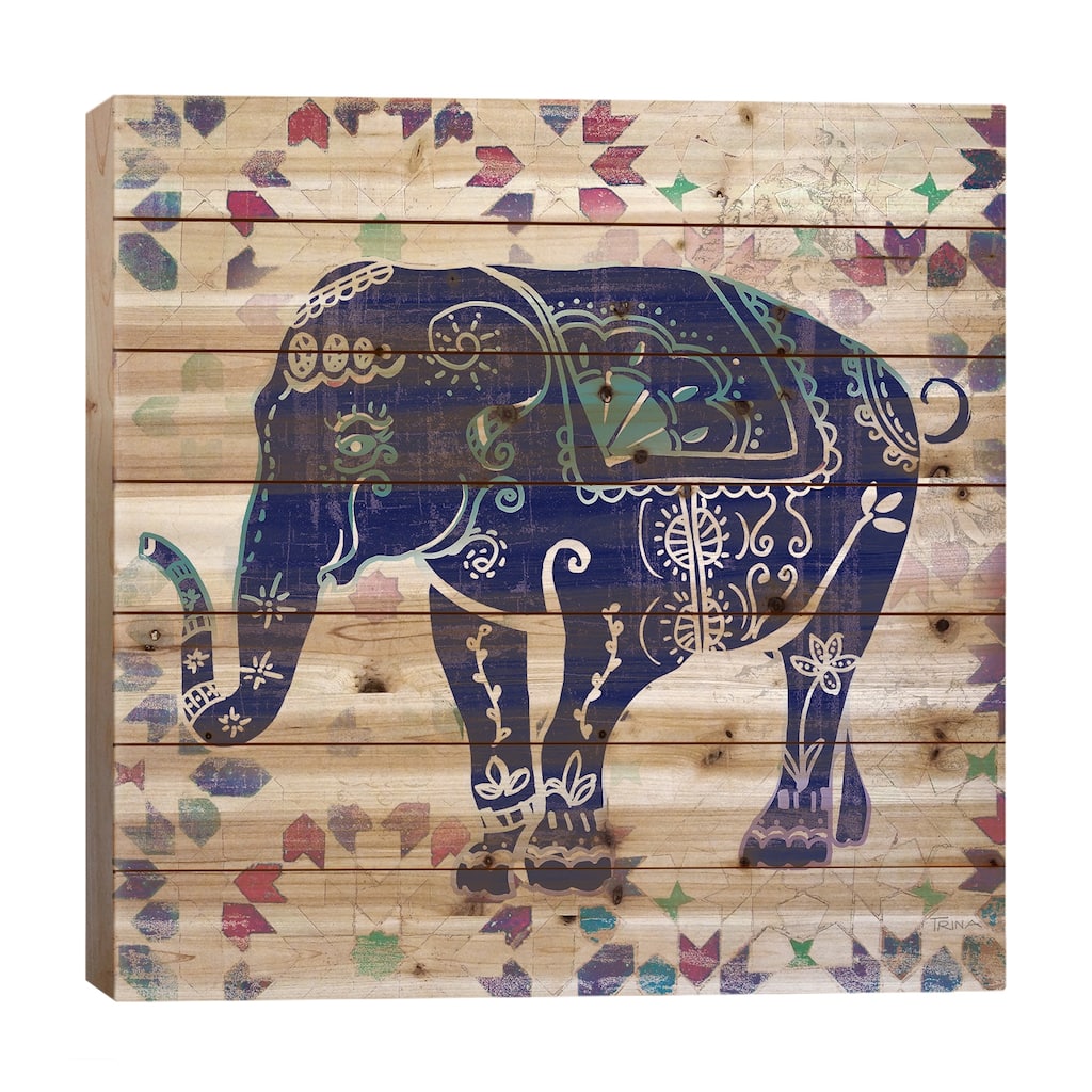 Painted Elephant II Print On Wood by Katrina Craven - Multi-Color
