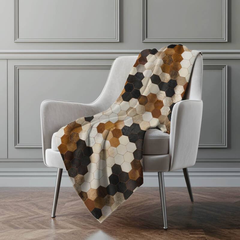 Premium Machine Washable ASB104 Faux Cowhide Sherpa Throw Blanket