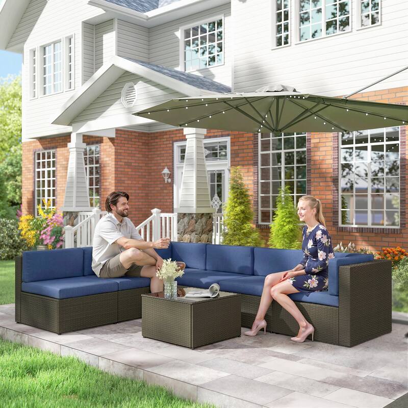 Outsunny 7 Piece Patio Furniture Set, Wicker Outdoor Sectional Sofa Set