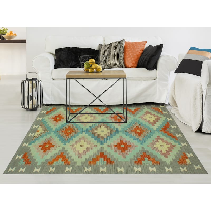 Sun Faded Flatweave Priscill Lt. Green/Grey Rug - 4'4" x 6'10"