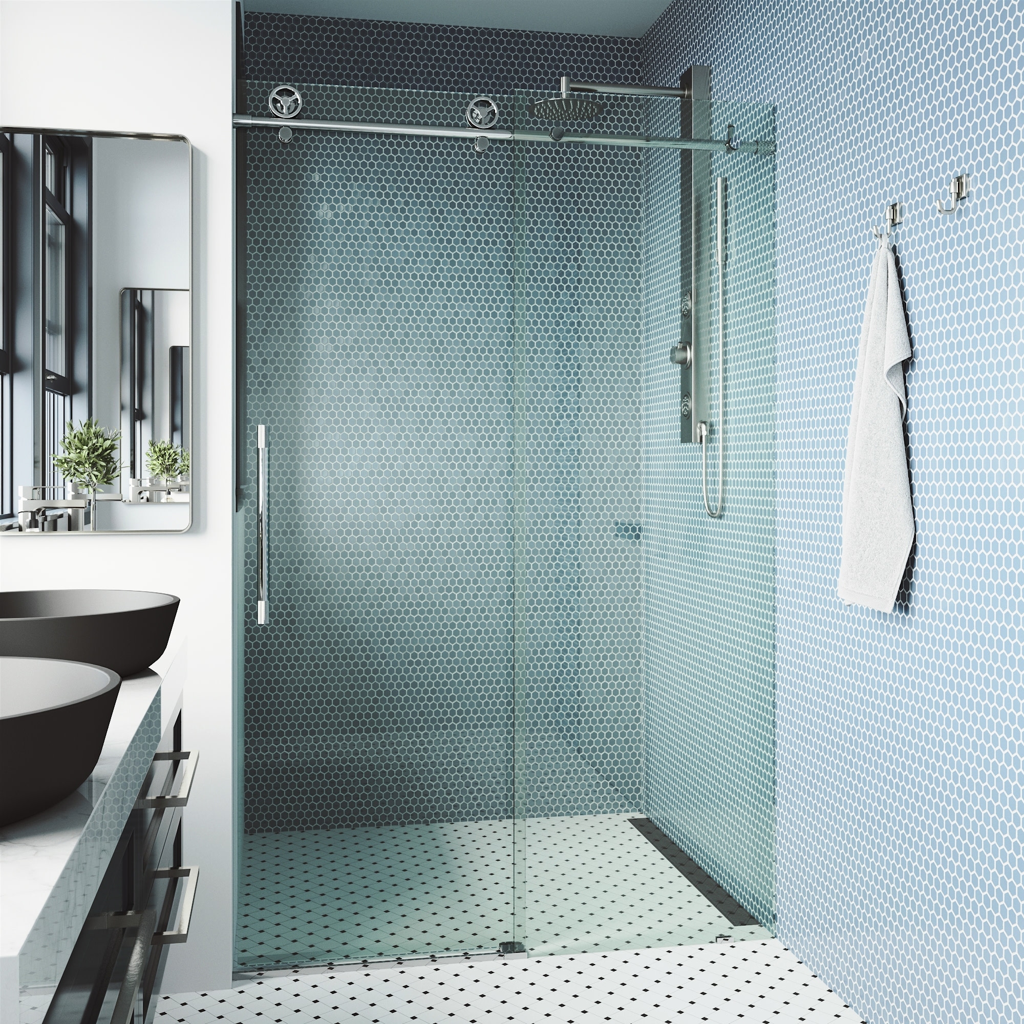 Vigo VG6044CL5276 Elan Cass 76" High x 52" Wide Sliding Frameless