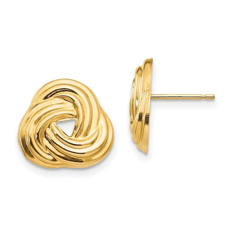 Curata 14k Yellow Gold Polished 13mm Ribbed Love Knot Earrings