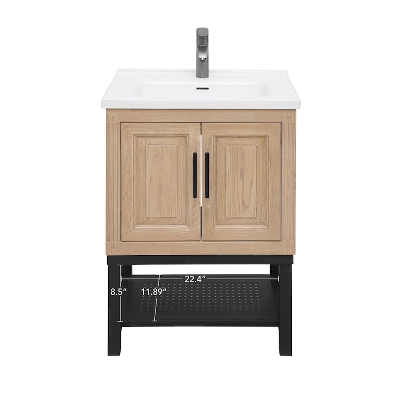 Roomfitters 24" Bathroom Vanity with Sink, Freestanding Storage Cabinet with 2 Doors and Open Shelf