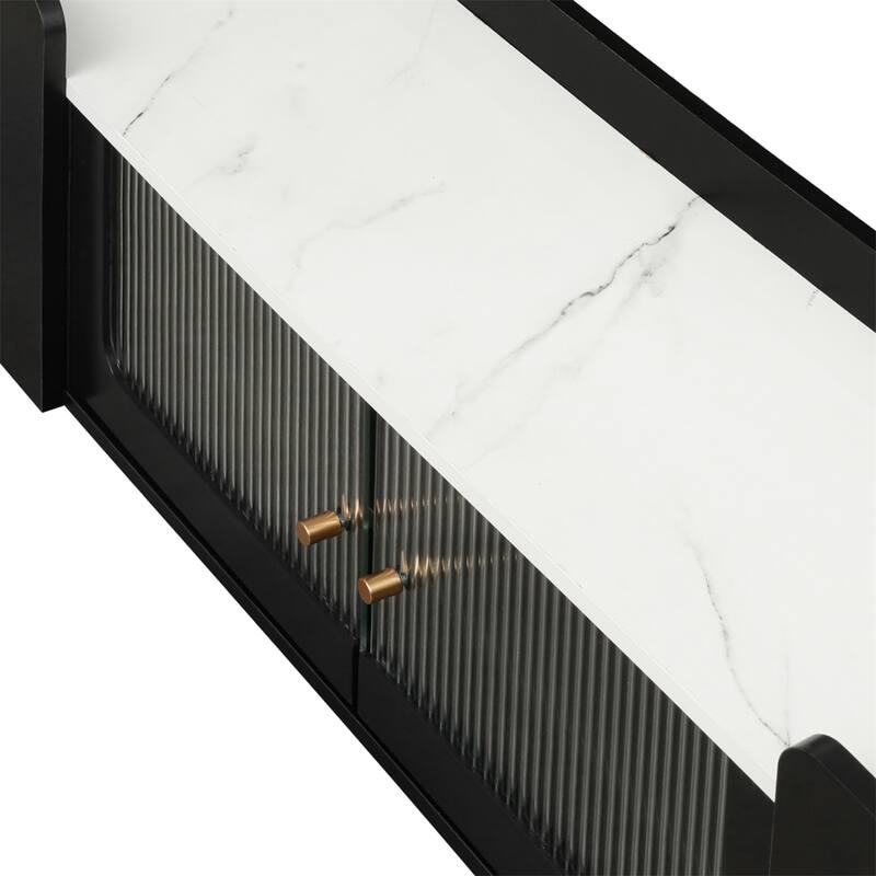 TV Stand, Entertainment Center with Fluted Glass, for TVs Up to 70"
