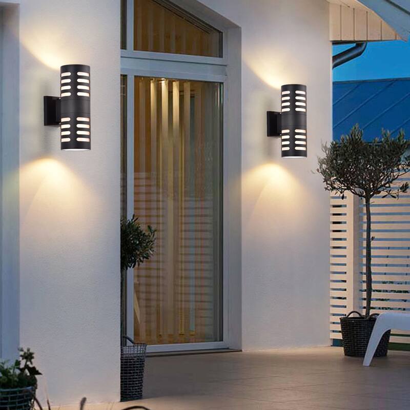 C Cattleya 2-Light Matte Black Dusk to Dawn Cylinder Outdoor Wall Light Sconce
