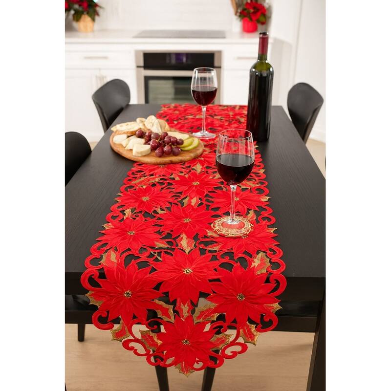 Poinsettia Embroidered Cutwork Placemat, 12 by 17 inch
