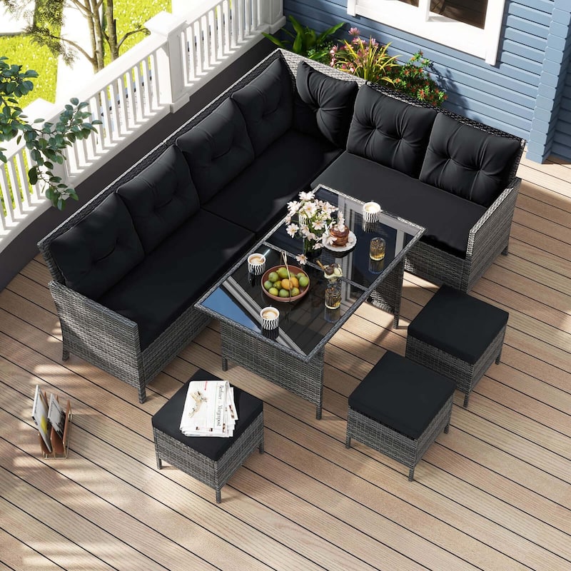 Costway 7 PCS Patio Dining Furniture Set PE Rattan Sectional Sofa Set - See Details
