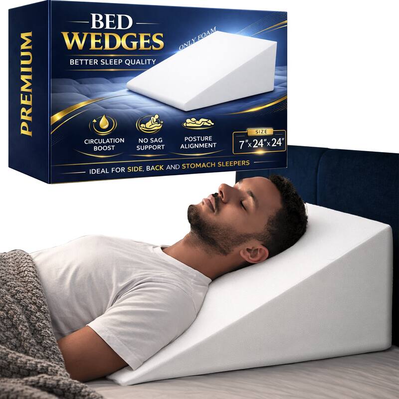 Bed Wedge Pillow - Foam Incline Cushion System for Legs and Back Support Pillow - Acid Reflux, Heartburn, Reading, White