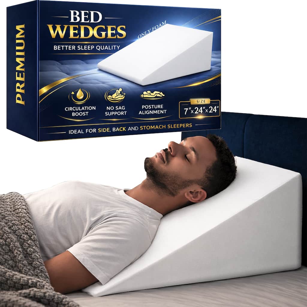 Bed Wedge Pillow - Foam Incline Cushion System for Legs and Back Support Pillow - Acid Reflux, Heartburn, Reading, White
