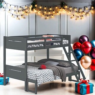 Modern Style Twin/Full Bunk Bed with Built-In Ladder