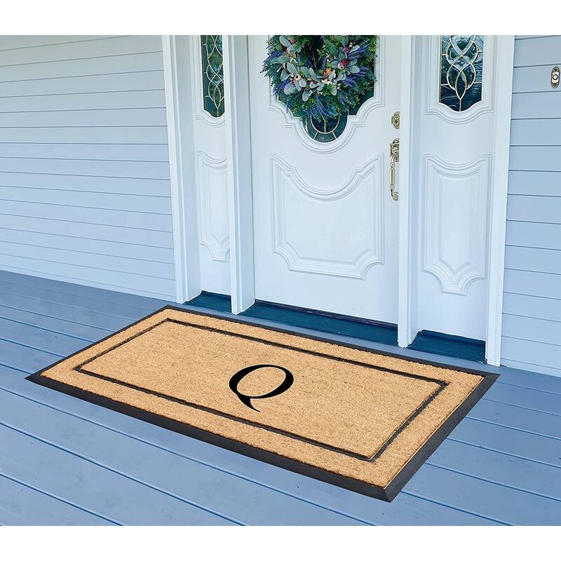 A1HC Natural Coir Monogrammed Door Mat for Front Door, Durable Large Outdoor Rug, Heavy Duty Welcome Doormat - 24" X 48"