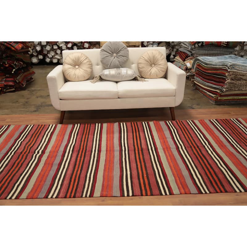 Hand Woven Oriental 100% Wool Carpet Southwestern Geometric Multi-Colored Kilim Area Rug - 11' 1'' X 4' 9''