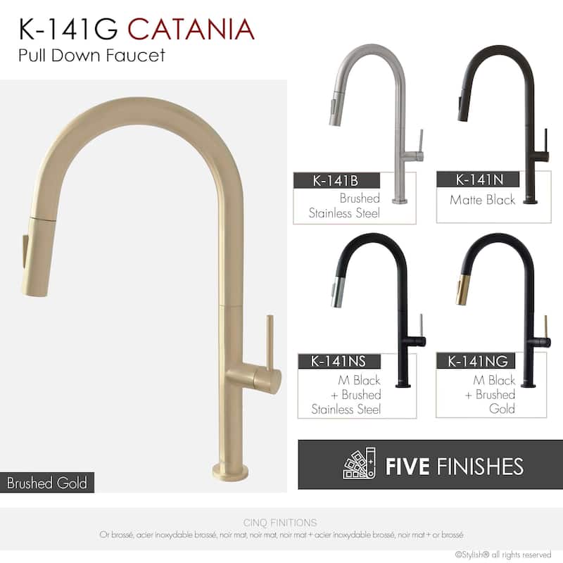 Single Handle Pull-Down Sprayer Kitchen Faucet K-141 - Height: 17.25" Spout H: 9" Spout R: 9"