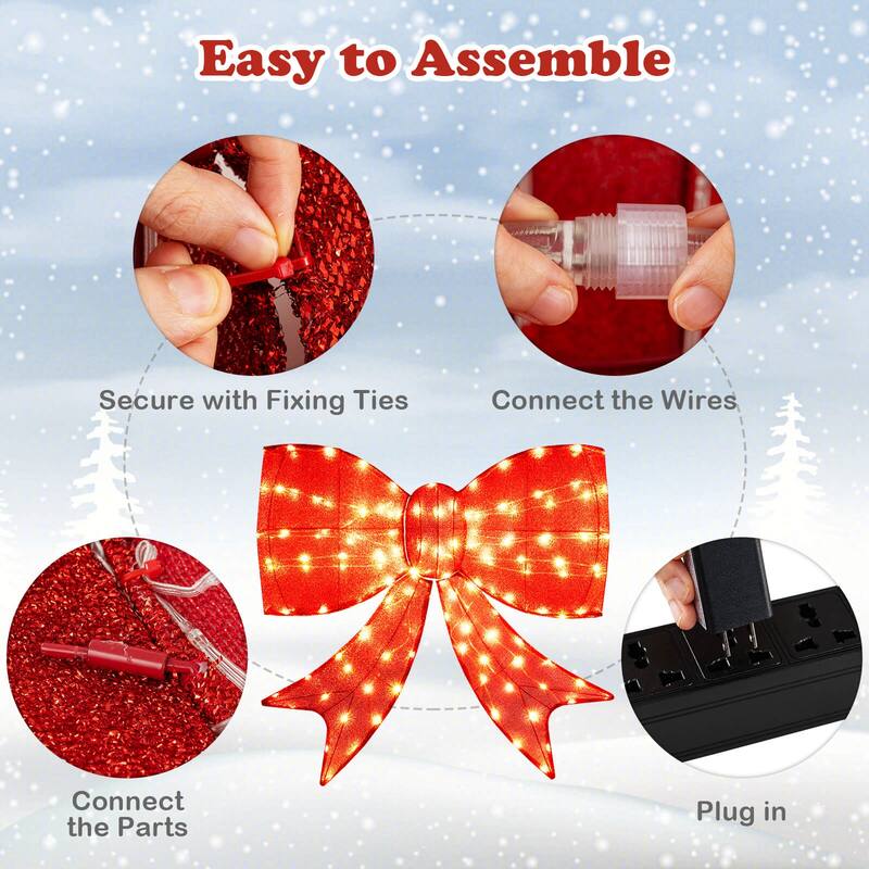 Costway 37” Lighted Christmas Bow Decoration with 150 Warm White LED - Red - See Details
