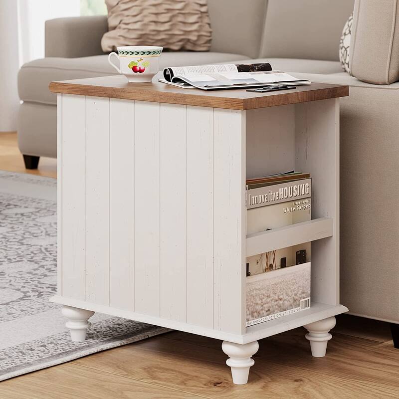 WAMPAT Modern End Table with Charging Station, Sofa Side Table with Storage