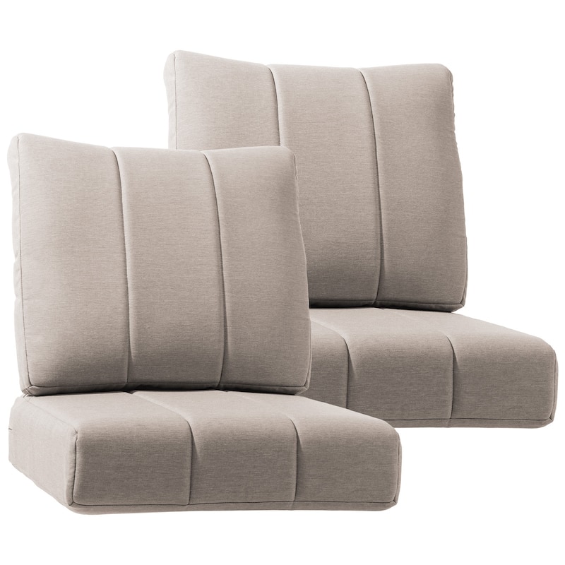 Gymojoy 24"x24"x6" Patio Thick Cushions & Pillows Set - Channel-Tufted Design Deep Seat Water & Fade Resistant Cushion Set - Beige - Two Sets