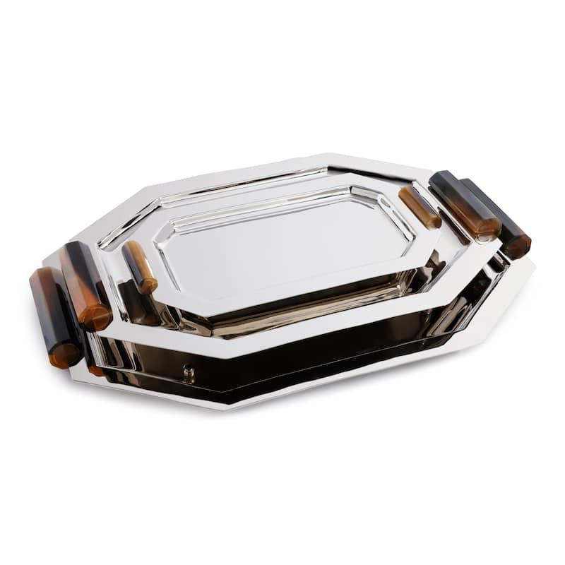 Polished Octagon Metal Serving Trays with Horn Handles