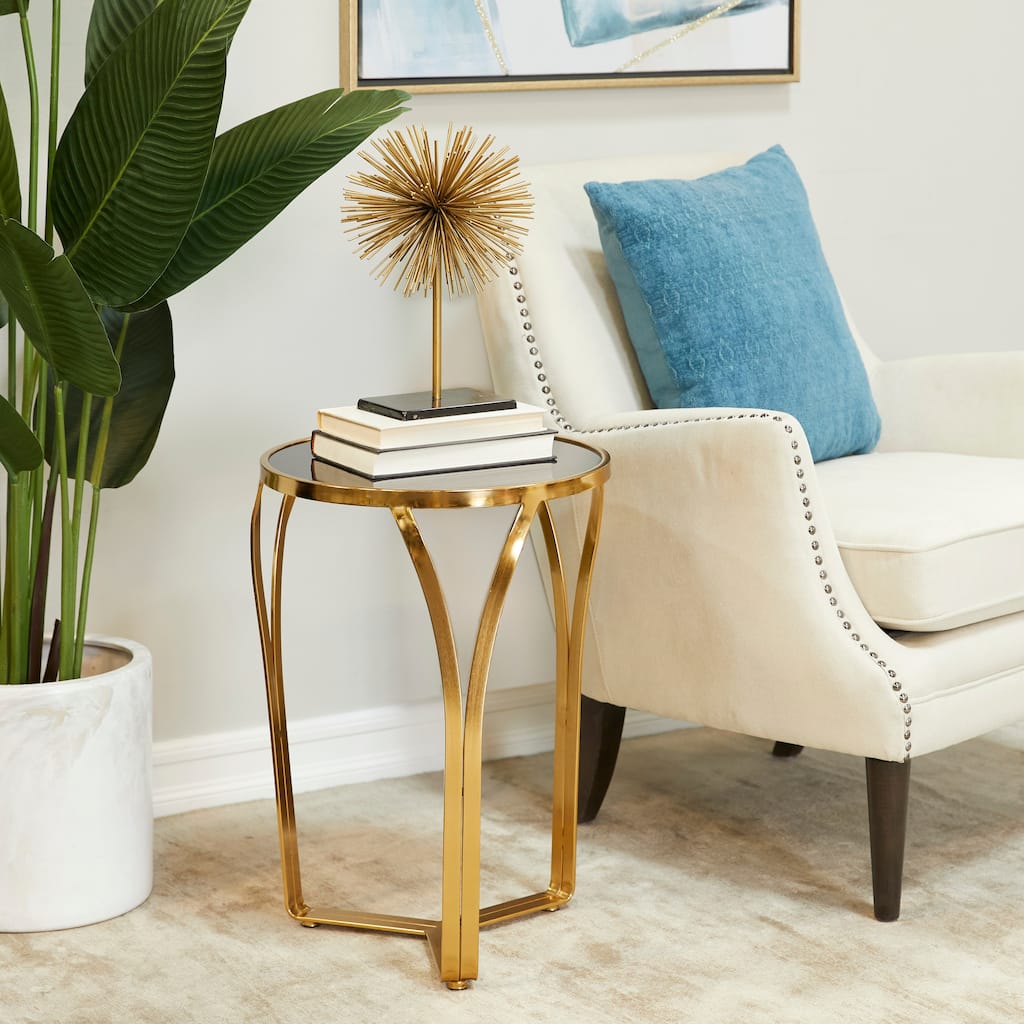 Gold Metal Accent Table with Black Top