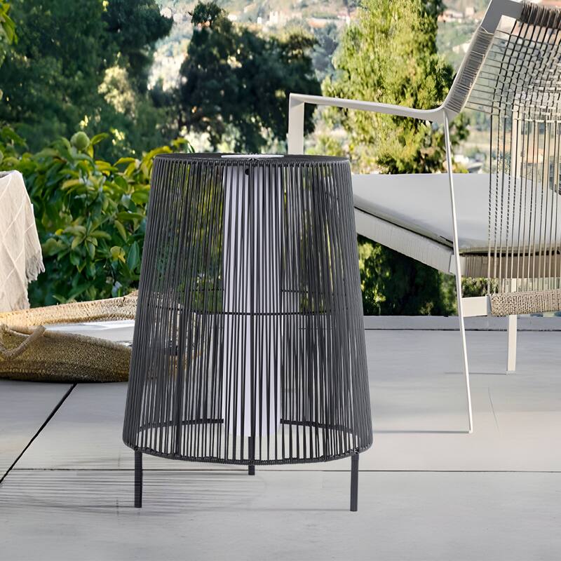 2-Pack Outdoor Rattan Solar Light Patio Floor Lamp