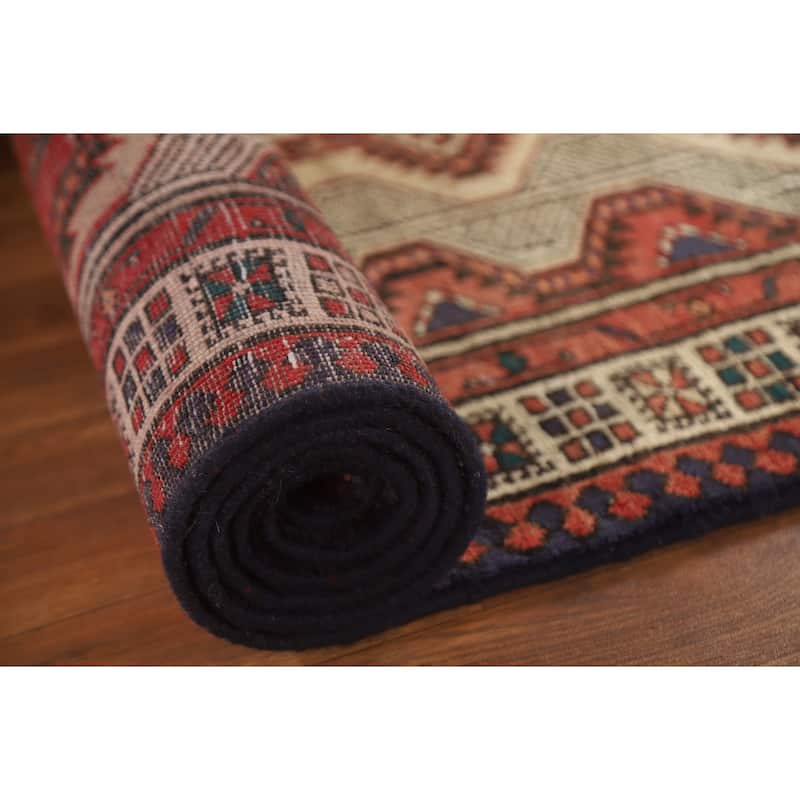 Geometric Ardebil Persian Vintage Runner Rug Handmade Wool Carpet - 3'3"x 10'1"