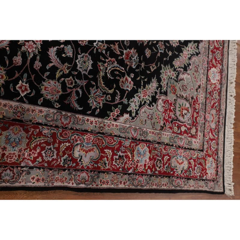 Floral Black Aubusson Chinese Area Rug Hand-Knotted Wool Carpet - 8'3"x 10'0"
