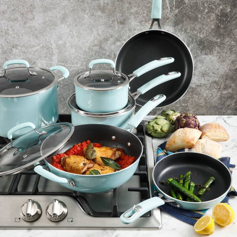 Kenmore Elite Andover 10Pc Nonstick Al Cookware Set in Glacier Blue