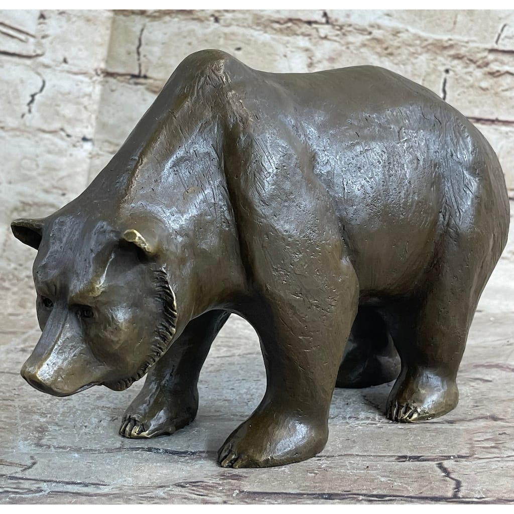 Bronze Sculpture Black Grizzly Bear Mother Cubs Animal Figurine Hand Made Statue