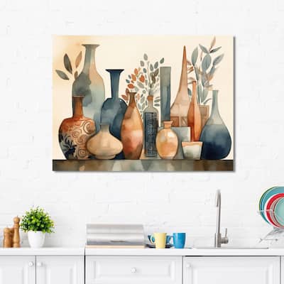 Designart "Orange And Blue Boho Pottery Vase Artistry" Boho Pottery Canvas Prints