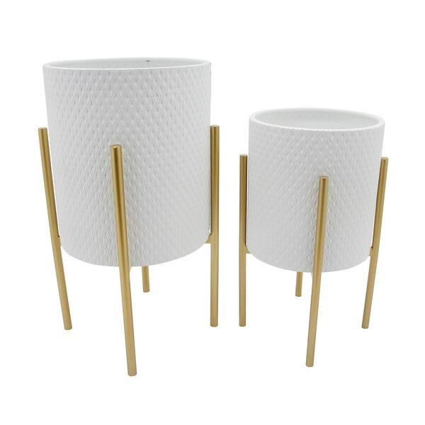 Diamond Design White Gold Metal Stand Planter Set Of 2 Overstock 30966561