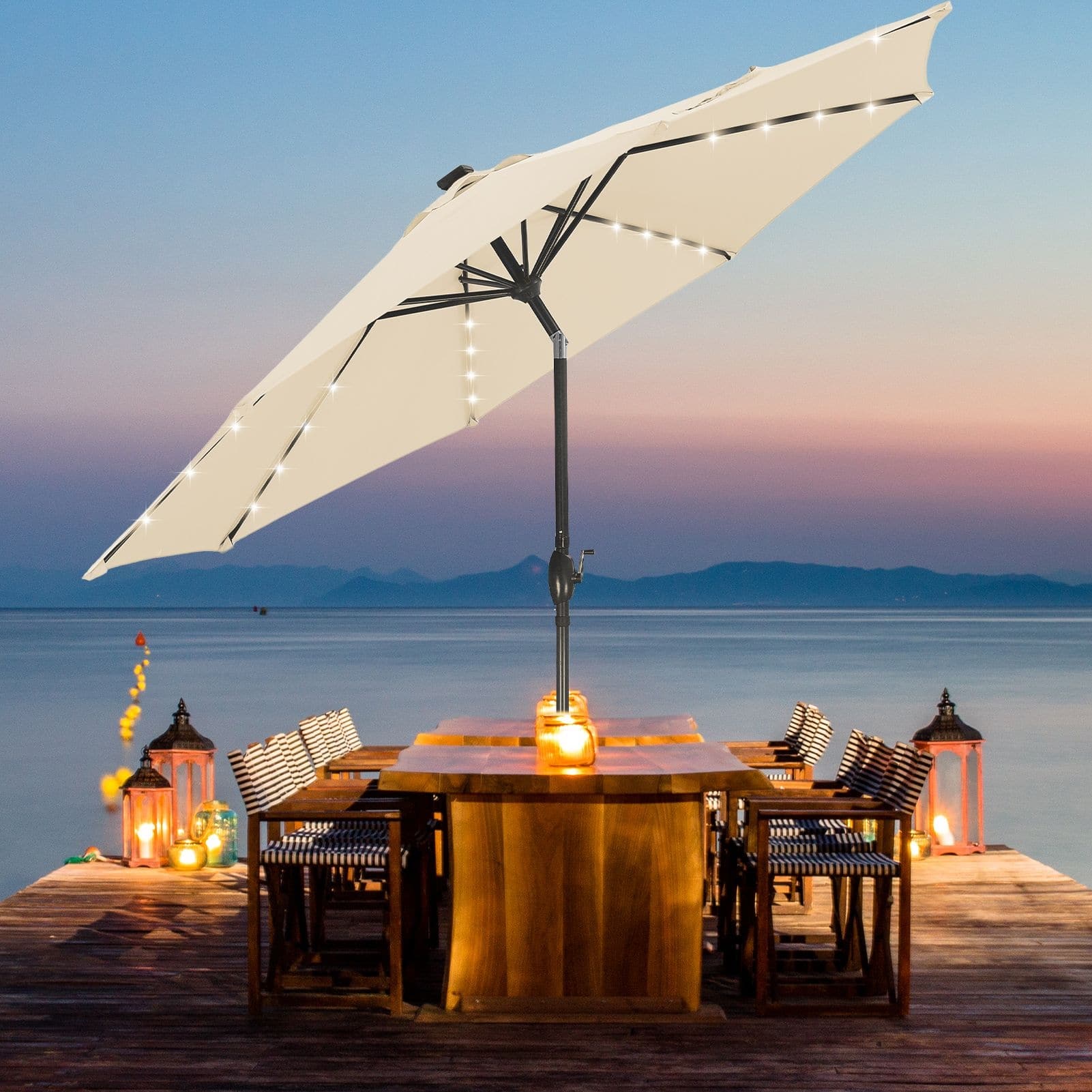 best patio umbrella with led PURPLE LEAF Solar Powered Rectangular Umbrella Lights Counterweight base not included. Blissun 9 ft Solar Umbrella