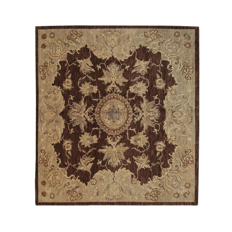 Brown Hand Knotted Wool Traditional Agra Rug, 6'7 x 9'6, soft stylish floor rug - L