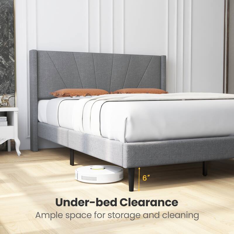 Bed Frame with Linen Upholstered Wingback Headboard