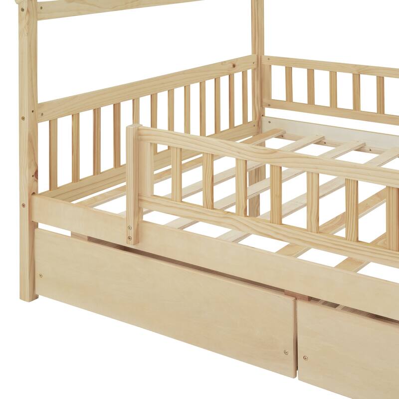 Wooden House Bed with Two Drawers Creativity House Bed Spacious Storage