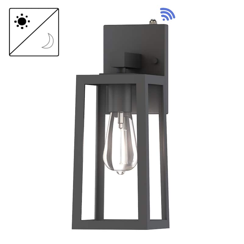 13.5" Outdoor Wall Light with Rising Sun Black Finished and Trapezoid Shade - 1 Pack - Black-Dusk to Dawn