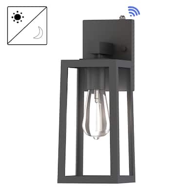 13.5" Outdoor Wall Light with Rising Sun Black Finished and Trapezoid Shade