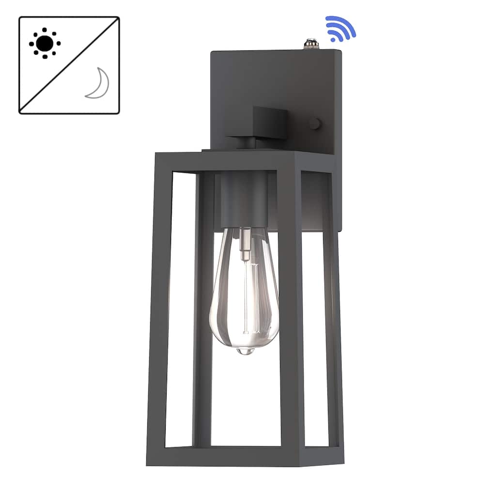 13.5" Outdoor Wall Light with Rising Sun Black Finished and Trapezoid Shade