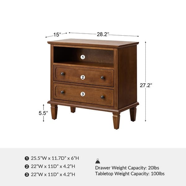 dimension image slide 2 of 4, HULALA HOME Kamilo Transitional 28''W 2-Drawers End Table with Built-in Charging Station and Solid Wood Legs Set of 2