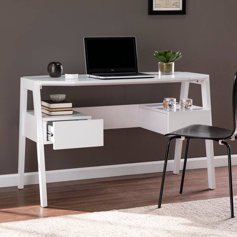 Harper Blvd Carmona Midcentury Modern White Wood Desk with Storage