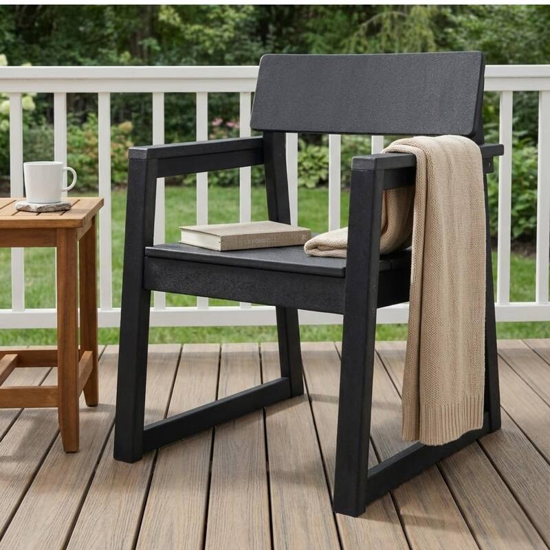 HDPE Outdoor Dining Armchairs, All-Weather Patio Chairs with Backrest & Armrests for Backyard, Deck, Porch, Garden