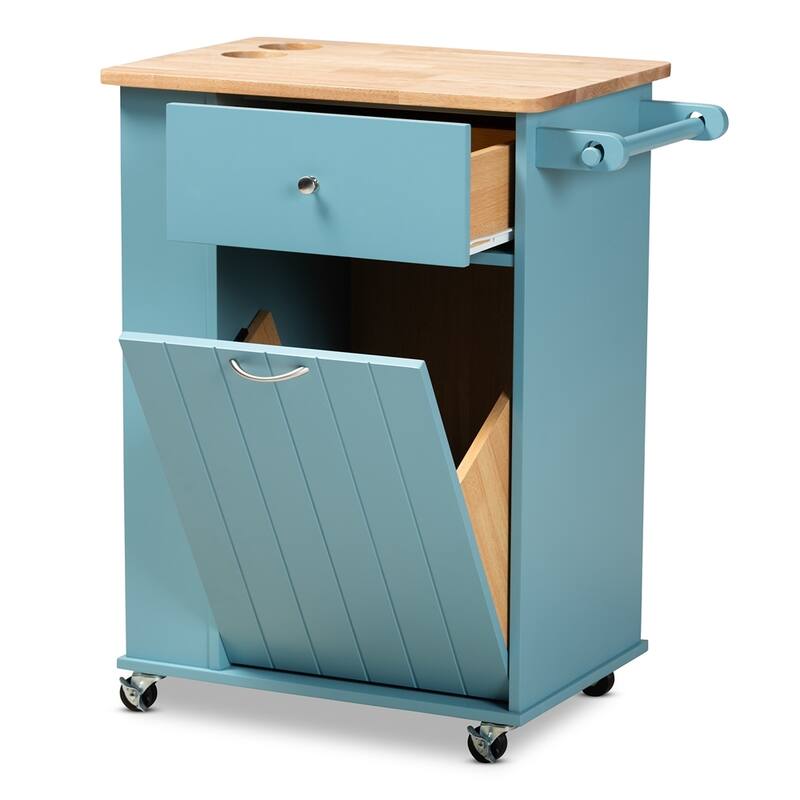 Liona Modern and Contemporary Sky Blue Finished Wood Kitchen Storage Cart - 34.37"H x 28.74"L x 17.72"W