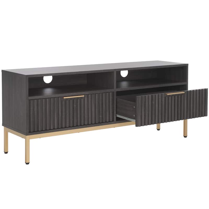 SAFAVIEH Lylia 2-Drawer 2-Shelf Entertainment Media Stand (Fits up to 65" Flatscreen TV) - 60.4 in. x 15.6 in. x 24.8 in.