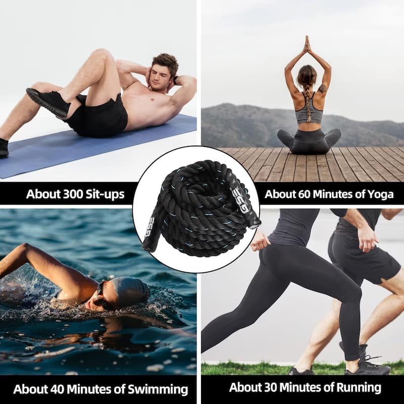 GSE™ 1.5"/2" Battle Rope with Anchor Strap, 30ft/40ft/50ft Gym Workout Battle Ropes for Indoor/Outdoor Workouts