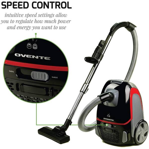Shop Ovente Electric Canister Vacuum With Energy Saving Speed Control Black St1600b Overstock 30435467