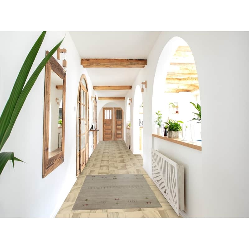 Hand Knotted Oriental 100% Wool Carpet Tribal Animal Pictorial Green Gabbeh Area Rug - 4' 10'' X 3' 0''